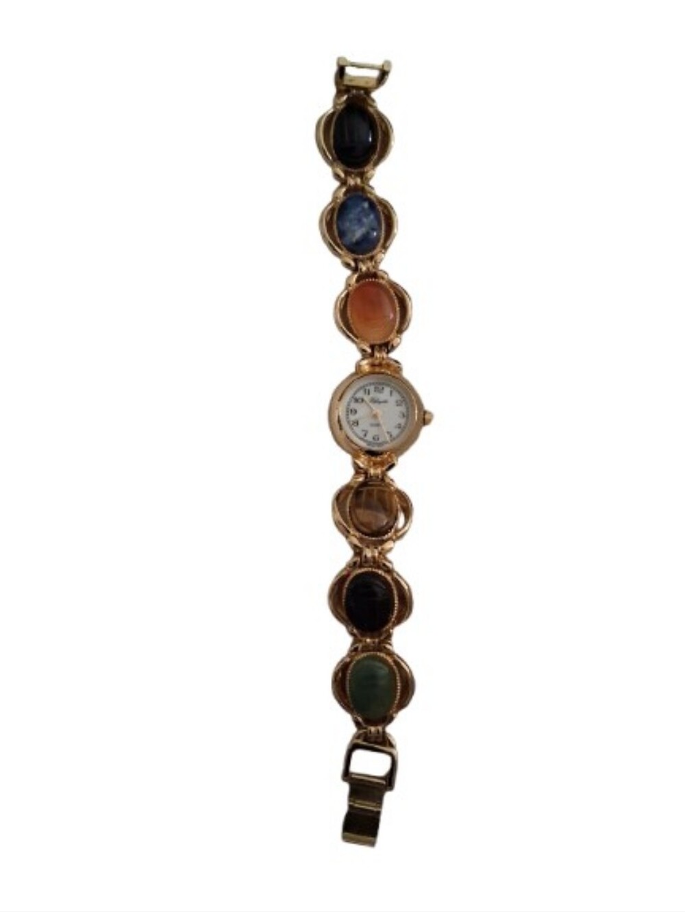 vintage Lafayette gold-tone scarab watch with a bracelet made of natural stone